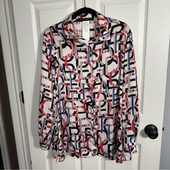 Vintage Maria Rinaldi "alphabet" tunic top, size 14, polyester, office, teacher - Picture 1 of 11